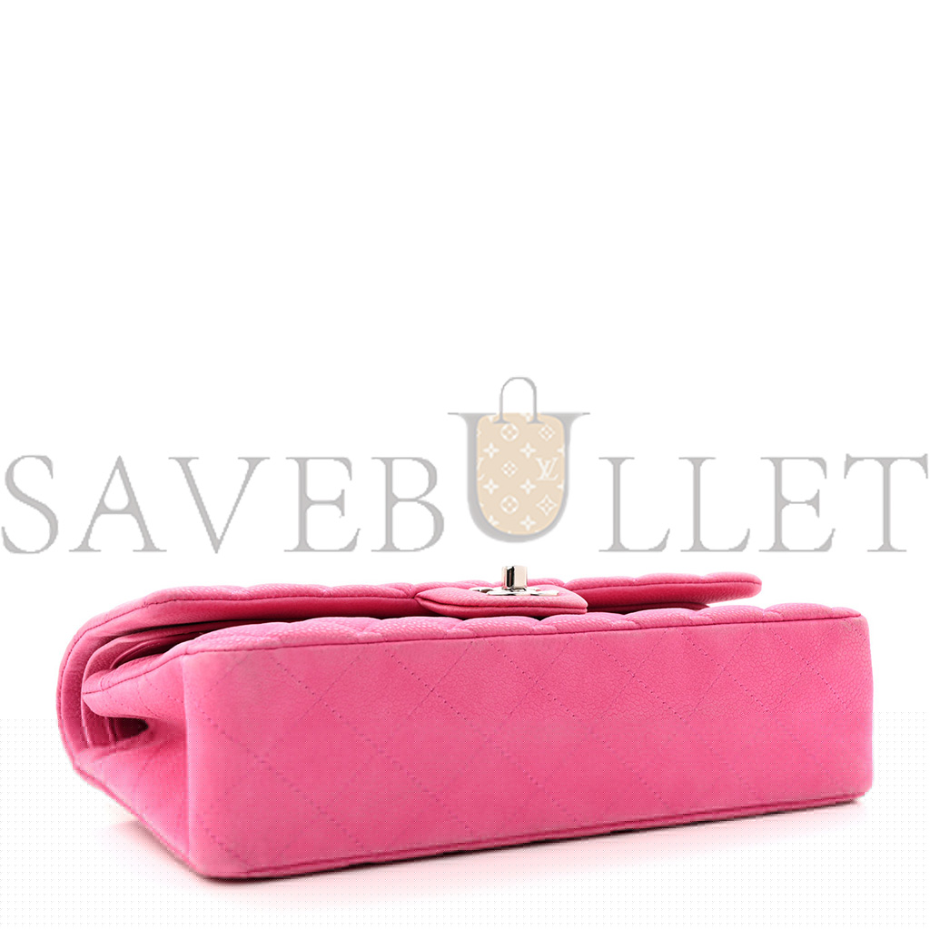 Ch*el iridescent caviar quilted medium double flap light gold pink (25*15*6cm)